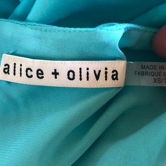 Alice + Olivia Shondra cotton silk blend blouse in aqua sz xs - Picture 9 of 10